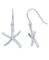 Diamond Accent Starfish Fishhook Ball Gold Plate Or Silver Plate Stud Set