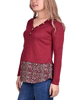 Women's Hacci Top with Printed Hem Inset