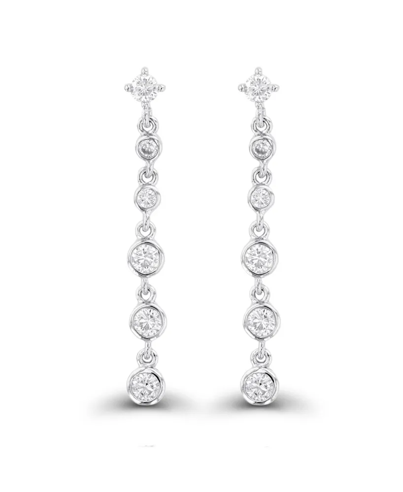 Macy's Cubic Zirconia Rhodium Plated Dangling Bezel Set Earrings (Also 14k Gold Over Silver)