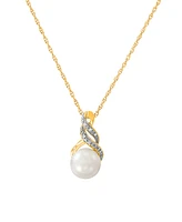 Cultured Freshwater Pearl (8 & 9mm) and Diamond Accent Pendant Necklace Earrings Set Sterling Silver or 14k Gold Over