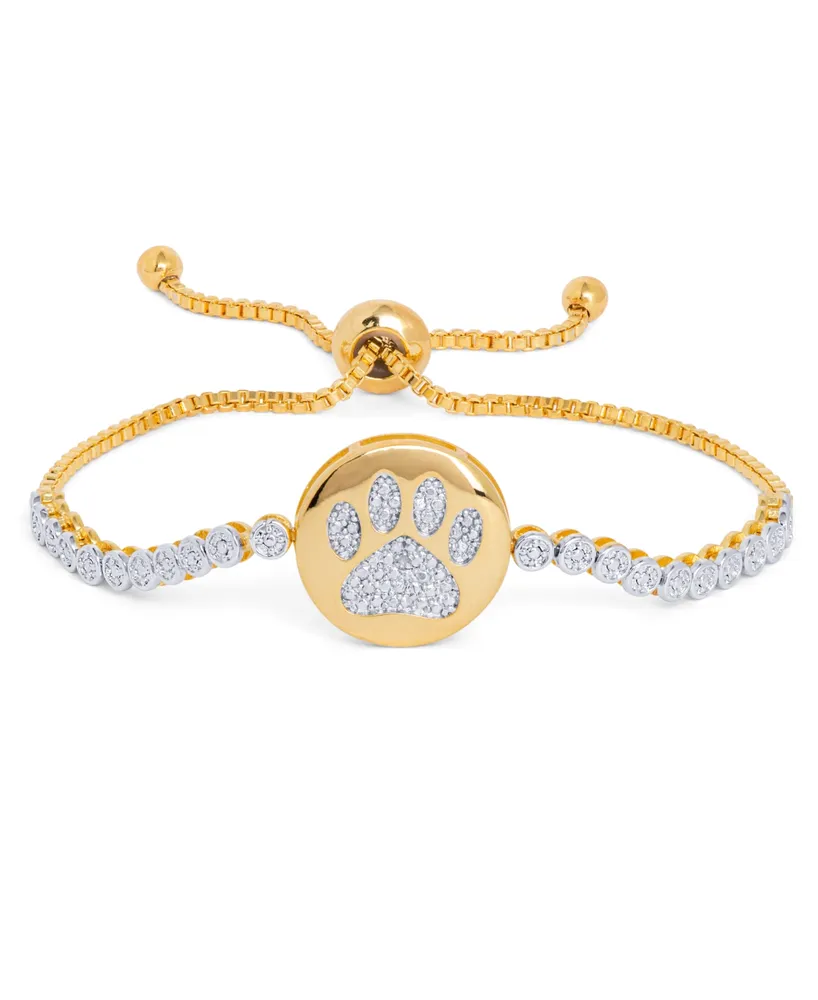 Diamond Accent Dog Paw Adjustable Bracelet in Gold-Plate