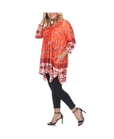 White Mark Women's Plus Size Victorian Print Tunic Top with Pockets