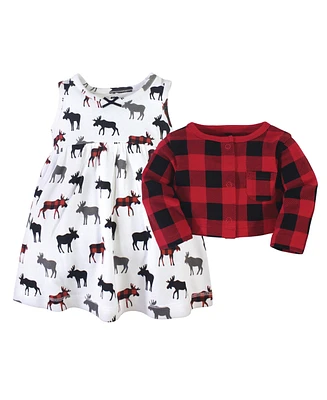 Hudson Baby Toddler Girls Cotton Dress and Cardigan 2pc Set