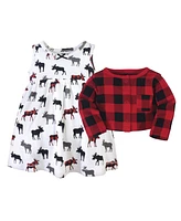 Hudson Baby Toddler Girls Cotton Dress and Cardigan 2pc Set