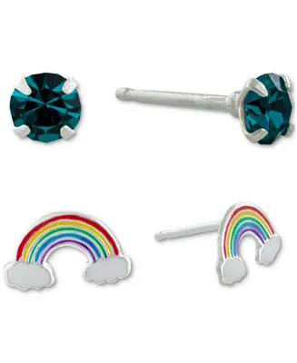 Giani Bernini 2-Pc. Set Crystal Solitaire & Rainbow Stud Earrings in Sterling Silver, Created for Macy's