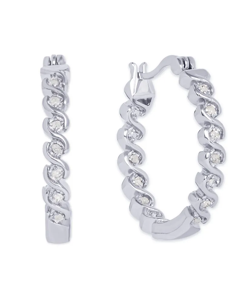 Diamond Accent "S" Link Hoop Earrings in Silver Plate