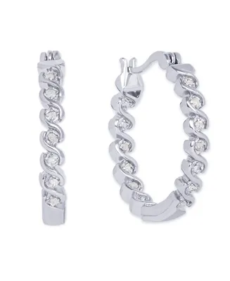 Diamond Accent "S" Link Hoop Earrings in Silver Plate
