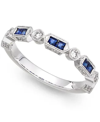 14k White Gold Sapphire (1/3 ct. t.w.) and Diamond (1/5 ct. t.w.) Alternating Ring
