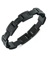 Men's Black Cubic Zirconia Cluster Link Bracelet in Black Ion-Plated Stainless Steel