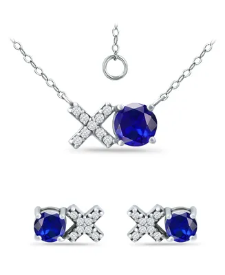 Giani Bernini Simulated Blue Sapphire and Cubic Zirconia "Xo" Pendant and Earring Set, 3 Piece