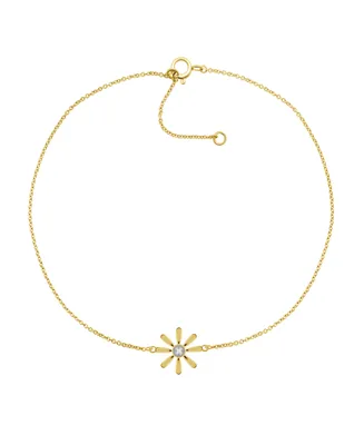 Diamond Accent Flower Anklet In 14K Gold-Plated Sterling Silver , 9" + 1" extender - K Gold
