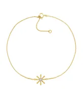 Diamond Accent Flower Anklet In 14K Gold-Plated Sterling Silver , 9" + 1" extender - K Gold