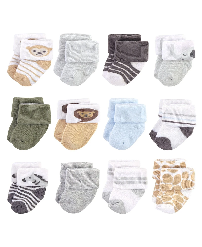 Hudson Baby Baby Boys Hudson Cotton Rich Newborn and Terry Socks Safari, 0-3 Months