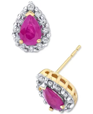 Ruby (1 ct. t.w.) & Diamond (1/4 ct. t.w.) Teardrop Stud Earrings in 14k Gold