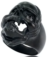 Andrew Charles by Andy Hilfiger Men's Cubic Zirconia Skull Ring Black Ion-Plated Stainless Steel