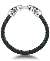 Andrew Charles by Andy Hilfiger Men's Leather Skull Head Bracelet in Stainless Steel