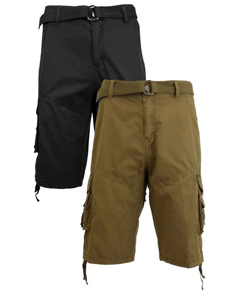 Galaxy By Harvic Men's Belted Cargo Shorts with Twill Flat Front Washed Utility Pockets