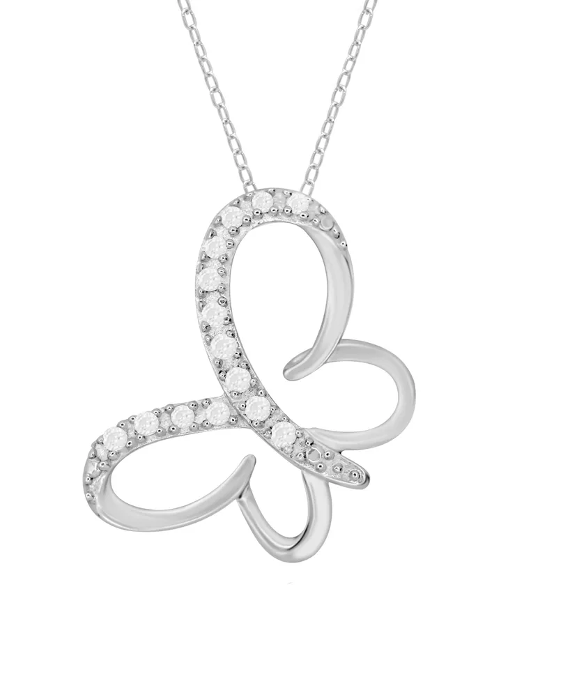 Diamond Butterfly Pendant Necklace (1/10 ct. t.w.) In Sterling Silver