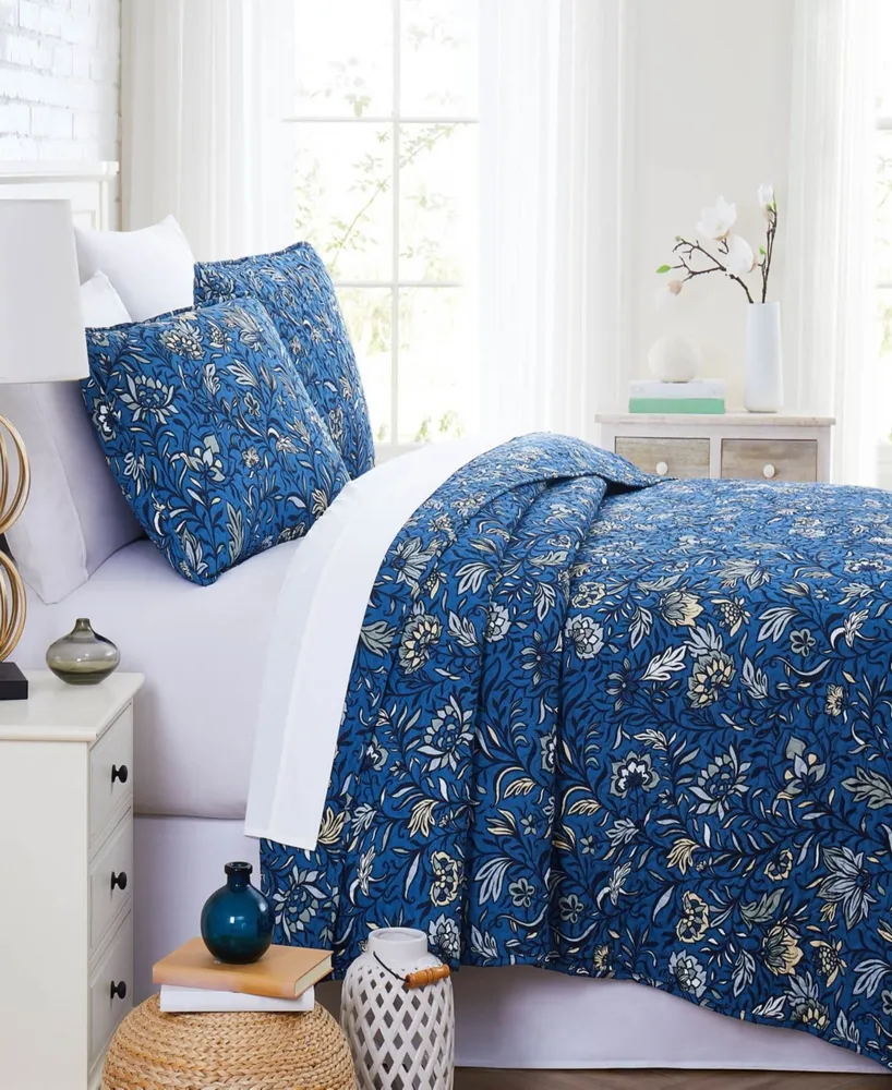 Linery Blue Watercolor Florals Reversible Quilt Set