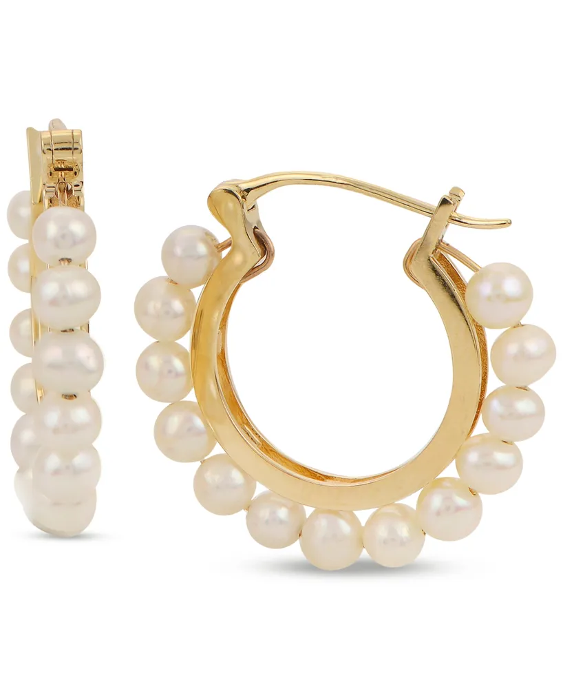 Cultured Freshwater Pearl (3-1/2-4mm) Hoop Earrings in 14k Gold-Plated Sterling Silver