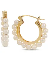 Cultured Freshwater Pearl (3-1/2-4mm) Hoop Earrings in 14k Gold-Plated Sterling Silver