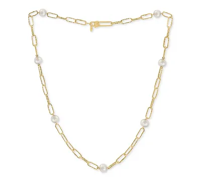 Effy Cultured Freshwater Pearl (7mm) Large Paperclip Link 18" Statement Necklace in 18k Gold-Plated Sterling Silver