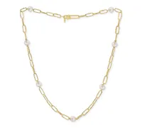 Effy Cultured Freshwater Pearl (7mm) Large Paperclip Link 18" Statement Necklace in 18k Gold-Plated Sterling Silver