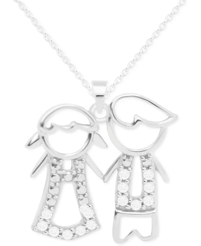 Diamond Girl & Boy 18" Pendant Necklace (1/10 ct. t.w.) in Sterling Silver