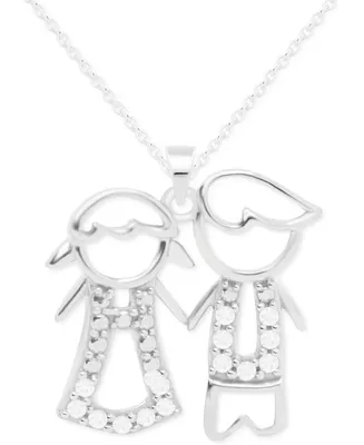 Diamond Girl & Boy 18" Pendant Necklace (1/10 ct. t.w.) in Sterling Silver