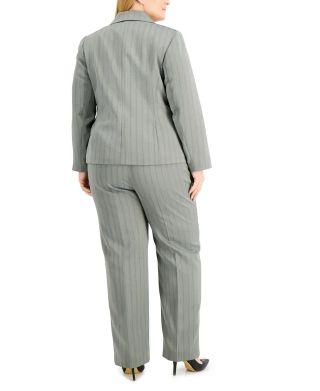 Le Suit Plus Size Herringbone One-Button Pantsuit