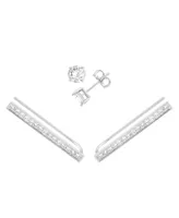 And Now This Cubic Zirconia Stud & Pave Bar Climber Earring in Silver Plate