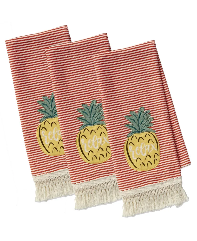 Design Imports Island Tropics Pineapple Embellished Dishtowels, Set of 3