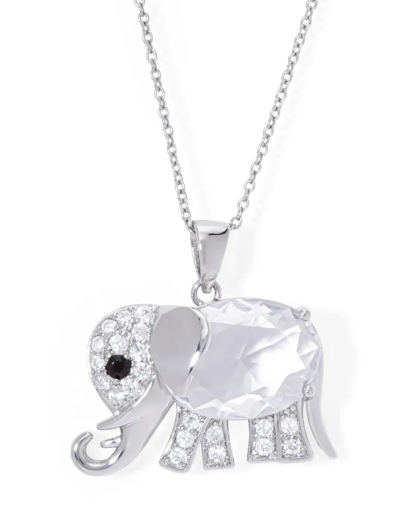 Simulated Birthstone Elephant Pendant 18" Necklace Silver Plate