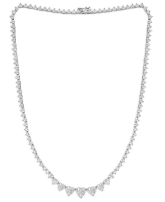 Cubic Zirconia Heart Link Graduated 18" Necklace in Silver Plate