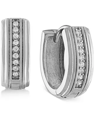Esquire Men's Jewelry Diamond Hoop Earrings (1/10 ct. t.w.) in Sterling Silver, Created for Macy's