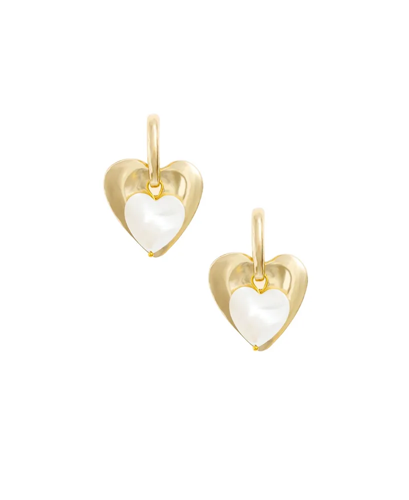 Ettika Mother of Pearl and Gold Plated Heart Earrings