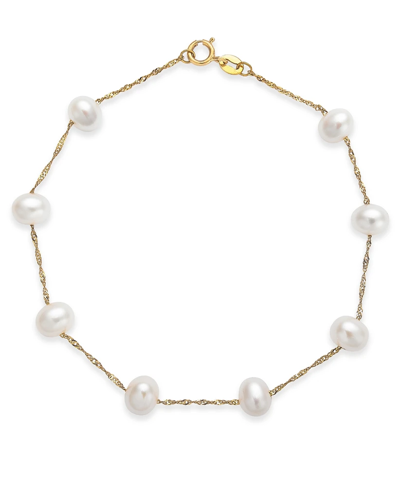 Effy Cultured Freshwater Pearl Station Bracelet (5-1/2-6mm) 14k Gold (Also available White and Rose Gold)