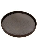 Artifacts Rattan Round Serving-Ottoman Tray with Glass Insert