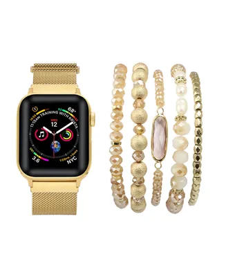 Men's and Women's Gold-Tone Metal Loop Band Gold-Tone Bracelets Bundle for Apple Watch 38mm