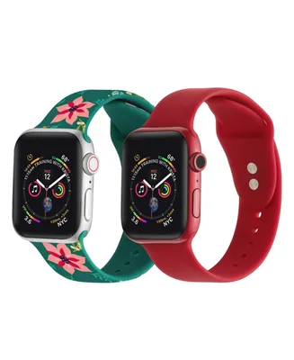 Men's and Women's Green Floral Red 2 Piece Silicone Band for Apple Watch 42mm