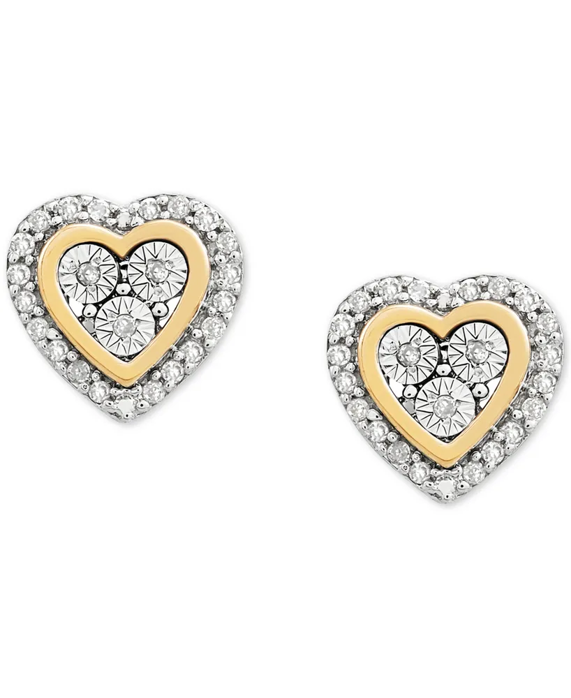 Diamond Heart Stud Earrings (1/10 ct. t.w.) in Sterling Silver & 14k Gold