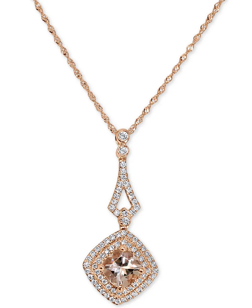 Morganite (7/8 ct. t.w.) & Diamond (1/4 ct. t.w.) Square Halo 18" Pendant Necklace in 14k Rose Gold