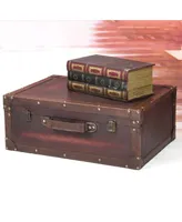 Vintiquewise Vintage-Like Style Wooden Suitcase with Leather Trim