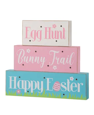 Glitzhome 12"L Easter Led Lighted Wooden Metal Block Word Sign