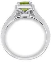 Peridot (7/8 ct. t.w.) & Diamond (1/5 ct. t.w.) Square Halo Ring in 14k White Gold