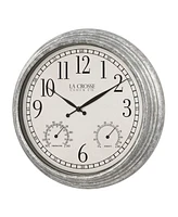 La Crosse Technology Clock 14" Silas Indoor and Outdoor Galvanized Analog Quartz Wall Clock - Silver