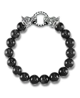 Andrew Charles by Andy Hilfiger Men's Tiger's Eye Bead Wolf Head Stretch Bracelet Stainless Steel (Also Onyx & White Agate)