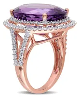 Amethyst (19-1/3 ct. t.w.) and Diamond (7/8 Double Halo Ring 14k Rose Gold