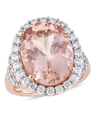 Morganite (9-3/4 ct. t.w.) and Diamond (1-2/5 Oval Halo Ring 14k Rose Gold