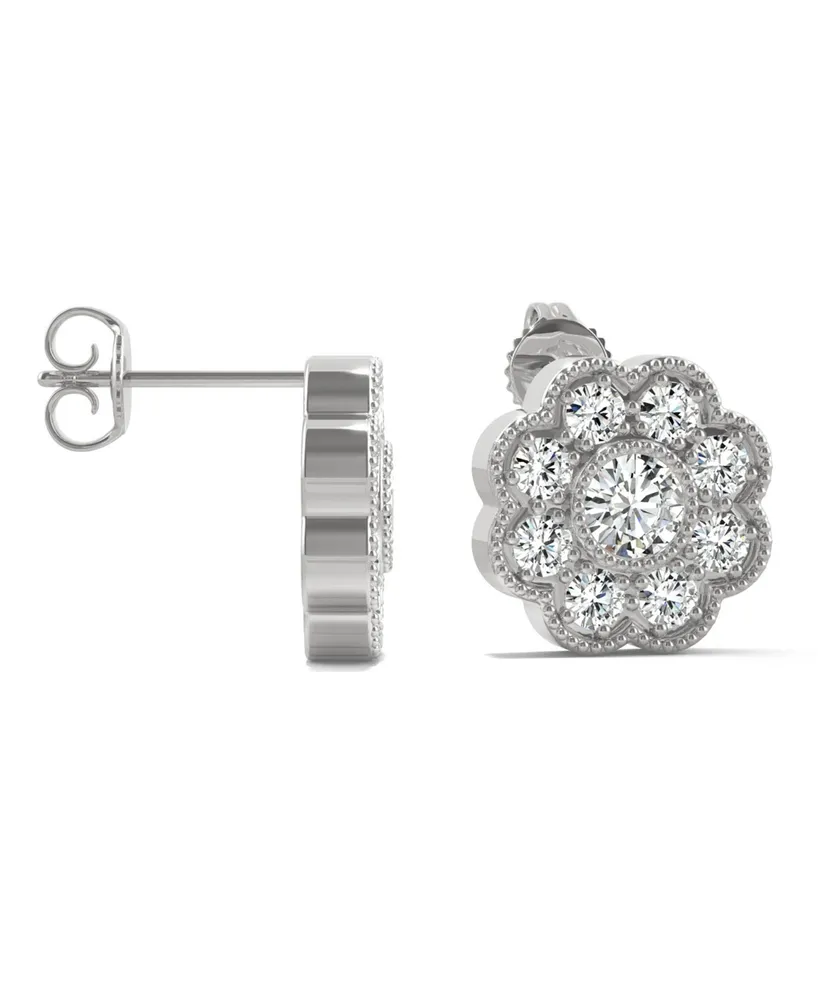 Moissanite Floral Stud Earrings 3/4 ct. t.w. Diamond Equivalent in 14k Gold, Rose Gold or White Gold